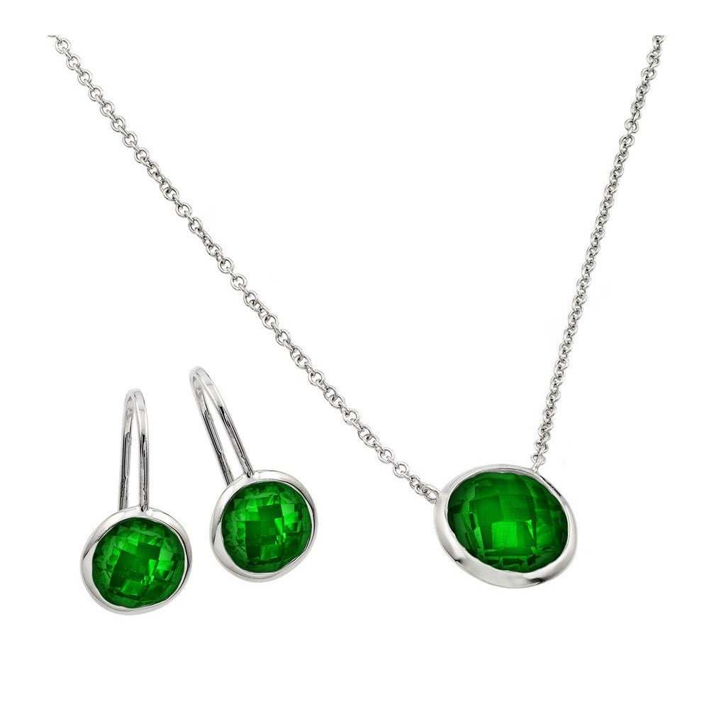 Sterling Silver Rhodium Plated CZ Round Birthstone Lever Back Set-May