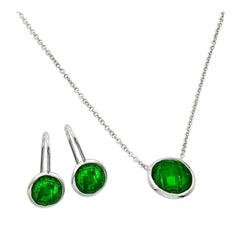 Sterling Silver Rhodium Plated CZ Round Birthstone Lever Back Set-May