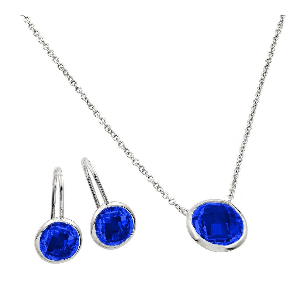 Sterling Silver Rhodium Plated CZ Round Birthstone Lever Back Set-Sep