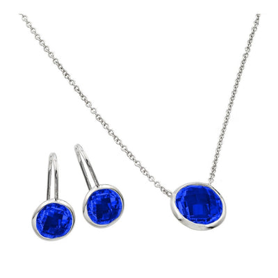 Sterling Silver Rhodium Plated CZ Round Birthstone Lever Back Set-Sep