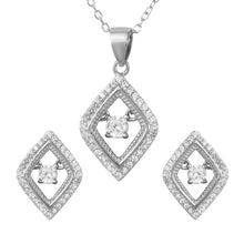 Load image into Gallery viewer, Sterling Silver Rhodium Plated Open Diamond Shaped Set with Dangling Round CZ in the Center