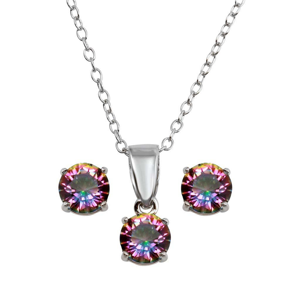 Sterling Silver Rhodium Plated Crystal AB CZ Earrings and Necklace Set