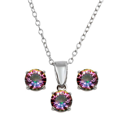 Sterling Silver Rhodium Plated Crystal AB CZ Earrings and Necklace Set