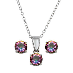 Sterling Silver Rhodium Plated Crystal AB CZ Earrings and Necklace Set