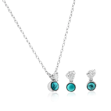 Load image into Gallery viewer, Sterling Silver Black Rhodium Turquoise Center Stone Halo Set Rectangular Earring