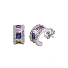 Load image into Gallery viewer, Sterling Silver Rhodium Plated Multi-Colored CZ Stone Semi Hoop Earrings