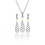 Sterling Silver Rhodium Plated Fishnet Drop Pearl Clear CZ Dangling Stud Earring and Dangling Necklace Set