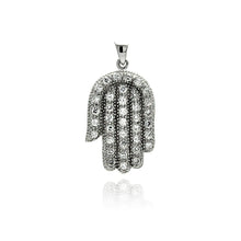 Load image into Gallery viewer, Sterling Silver Rhodium Plated Hand CZ Dangling Pendant