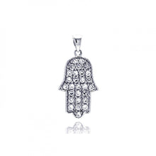 Load image into Gallery viewer, Sterling Silver Rhodium Plated Hand CZ Dangling Pendant