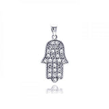 Sterling Silver Rhodium Plated Hand CZ Dangling Pendant