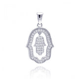 Sterling Silver Rhodium Plated Open Hand Curvy Cricle CZ Dangling Necklace