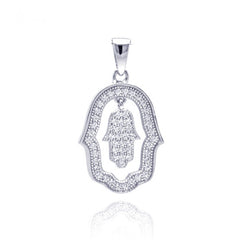Sterling Silver Rhodium Plated Open Hand Curvy Cricle CZ Dangling Necklace