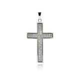 Sterling Silver Rhodium Plated Cross Micro Pave CZ Dangling Pendant