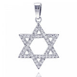 Sterling Silver Rhodium Plated Hebrew Star CZ Dangling Pendant
