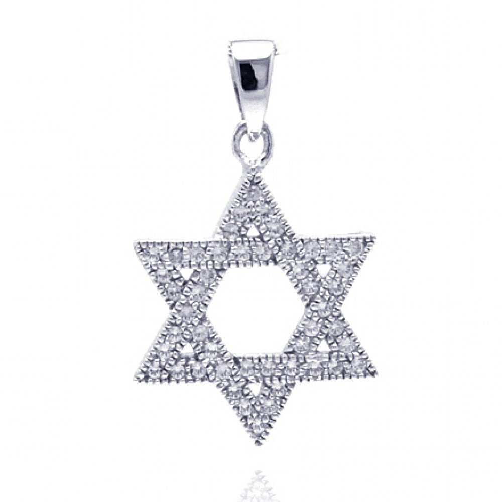 Sterling Silver Rhodium Plated Open Hebrew Star Micro Pave CZ Dangling Pendant