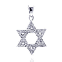 Load image into Gallery viewer, Sterling Silver Rhodium Plated Open Hebrew Star Micro Pave CZ Dangling Pendant