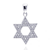Sterling Silver Rhodium Plated Open Hebrew Star Micro Pave CZ Dangling Pendant