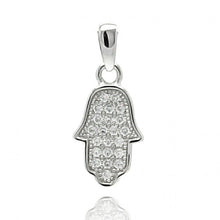 Load image into Gallery viewer, Sterling Silver Rhodium Plated Hamsa Micro Pave CZ Dangling Pendant