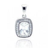 Sterling Silver Rhodium Plated Rectangular CZ Dangling Pendant