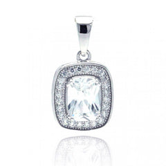 Sterling Silver Rhodium Plated Rectangular CZ Dangling Pendant