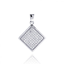 Load image into Gallery viewer, Sterling Silver Rhodium Plated Square Micro Pave CZ Dangling Pendant