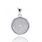 Sterling Silver Rhodium Plated Circle Micro Pave CZ Dngling Pendant
