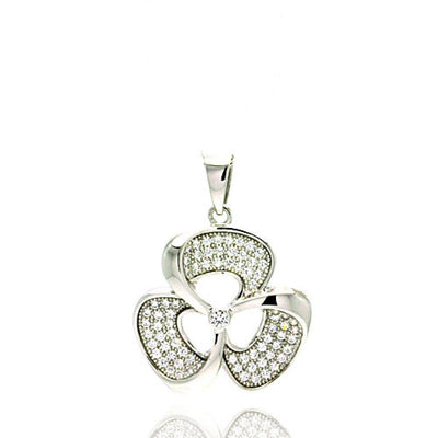 Sterling Silver Rhodium Plated Micro Pave Clear CZ Flower Pendant