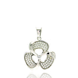 Sterling Silver Rhodium Plated Micro Pave Clear CZ Flower Pendant