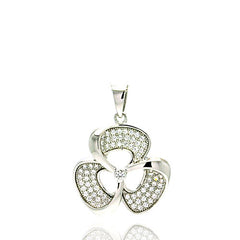 Sterling Silver Rhodium Plated Micro Pave Clear CZ Flower Pendant