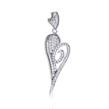 Load image into Gallery viewer, Sterling Silver Rhodium Plated Elongated Heart Micro Pave CZ Dangling PendantNecklace