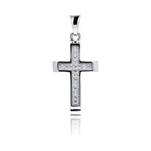 Load image into Gallery viewer, Sterling Silver Rhodium Plated Cross Inlay Micro Pave CZ Dangling Pendant
