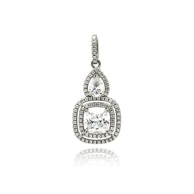 Sterling Silver Rhodium Plated Teardrop Micro Pave CZ Dangling Pendant