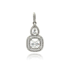 Sterling Silver Rhodium Plated Teardrop Micro Pave CZ Dangling Pendant