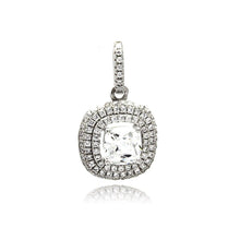 Load image into Gallery viewer, Sterling Silver Rhodium Plated Square Micro Pave CZ Dangling Pendant