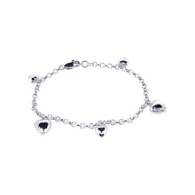 Load image into Gallery viewer, Sterling Silver Rhodium Plated Multiple Heart CZ Dangling Bracelet