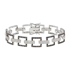 Sterling Silver Rhodium Plated Multiple Square Black Open CZ Bracelet