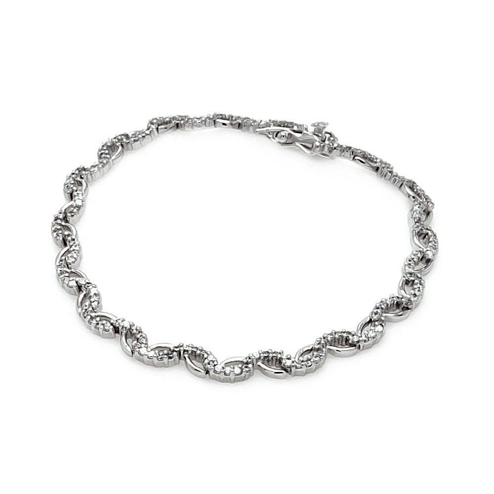 Sterling Silver Multiple Stones Tennis CZ Pearl Bracelet
