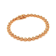 Load image into Gallery viewer, Sterling Silver Gold Rose Plated Clear Flower Link CZ Bracelet