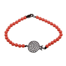 Load image into Gallery viewer, Sterling Silver Rhodium Plated Circle Crown Clear CZ Orange Bead Bracelet