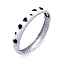 Load image into Gallery viewer, Sterling Silver Rhodium Plated White Enamel Heart Design CZ Bangle Bracelet