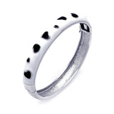 Sterling Silver Rhodium Plated White Enamel Heart Design CZ Bangle Bracelet