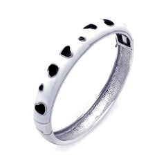 Sterling Silver Rhodium Plated White Enamel Heart Design CZ Bangle Bracelet