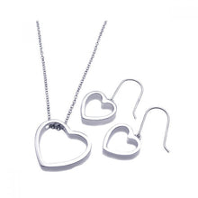 Load image into Gallery viewer, Sterling Silver Rhodium Plated Open Heart Hook Earring and Necklace Set