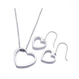 Sterling Silver Rhodium Plated Open Heart Hook Earring and Necklace Set