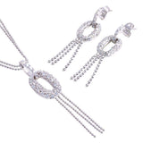 Sterling Silver Rhodium Plated Clear Micro Pave Open Circle CZ Dangling Stud Earring and Dangling Necklace Set
