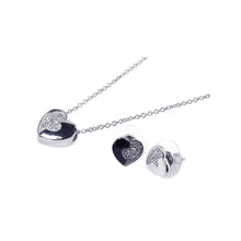 Load image into Gallery viewer, Sterling Silver Rhodium Plated Clear Half Micro Pave Heart CZ Stud Earring and Necklace Set