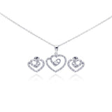 Sterling Silver Rhodium Plated Swirl Open Heart Clear CZ Stud Earring and Dangling Necklace Set