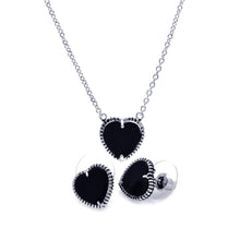 Load image into Gallery viewer, Sterling Silver Rhodium Plated Black Onyx Heart Stud Earring and Necklace Set