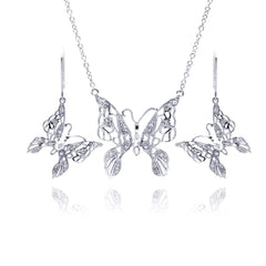 Sterling Silver Rhodium Plated Clear Filigree Butterfly CZ Hook Earring and Necklace Set