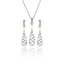 Load image into Gallery viewer, Sterling Silver Rhodium Plated Clear Baguette Flower CZ Stud Earring and Necklace Set